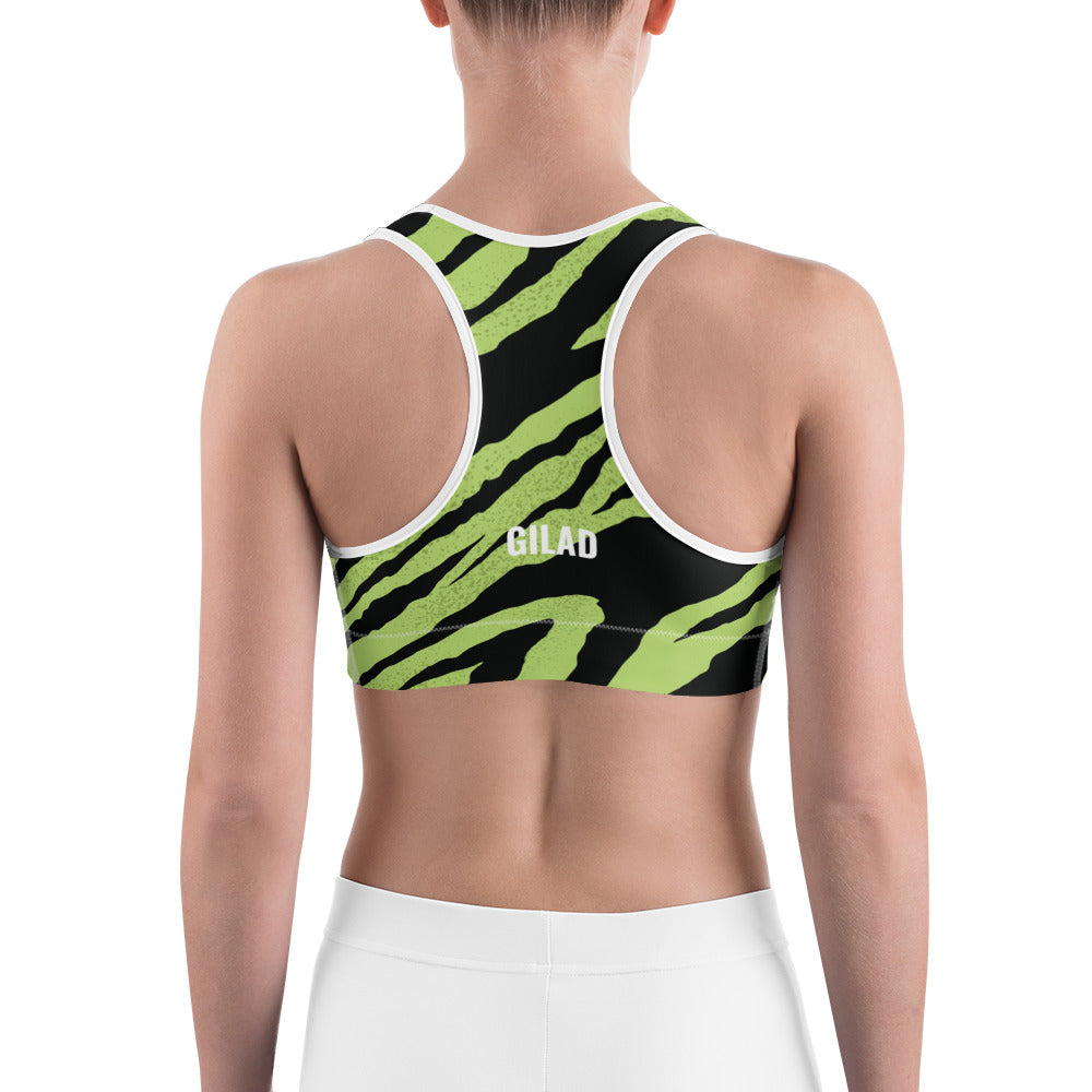 Gilad Sports bra with a green zebra pattern
