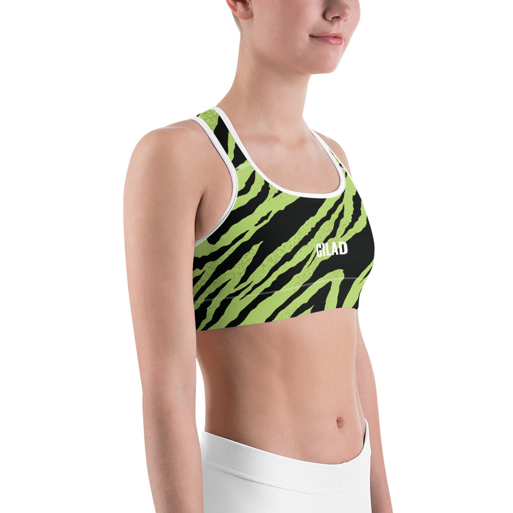 Gilad Sports bra with a green zebra pattern