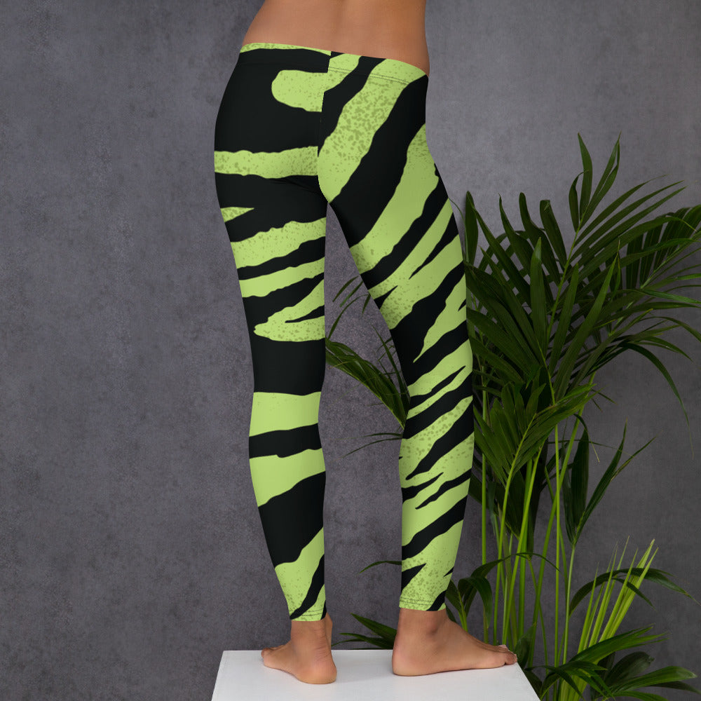 Leggings with green zebra pattern