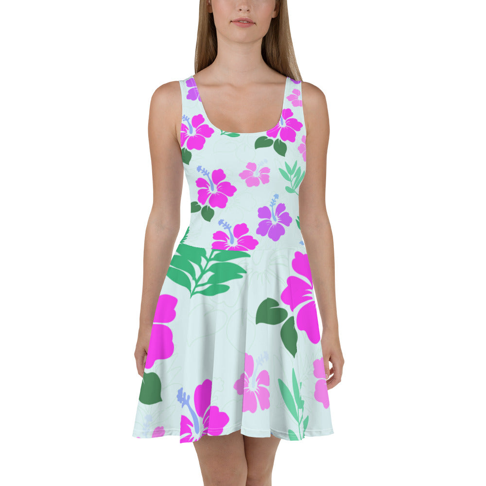 hawaiian skater dress Green Hawaiian Floral Paw Print Skater Dress
