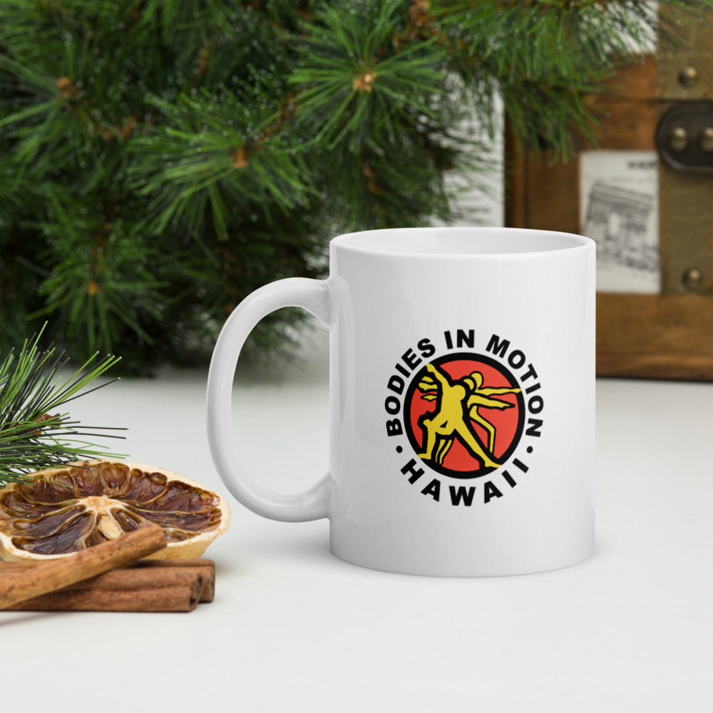 Bodies in Motion White glossy mug
