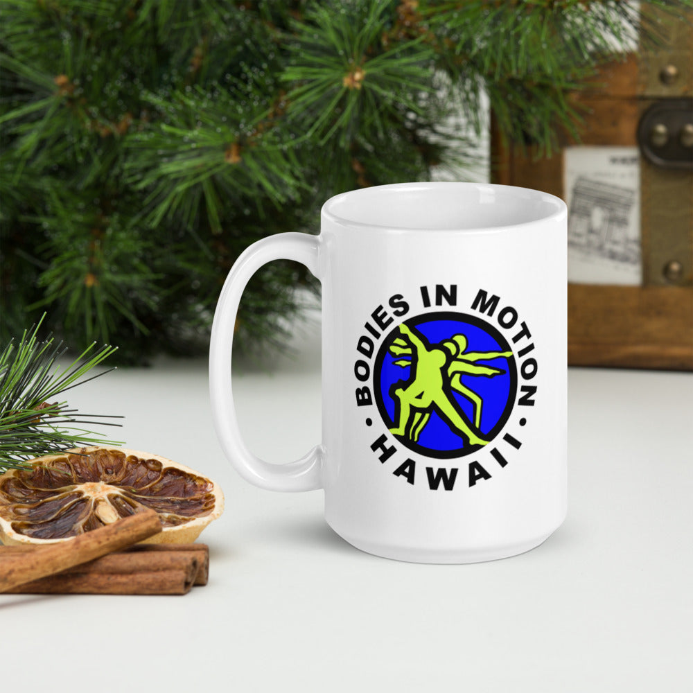 Bodies in Motion White glossy mug