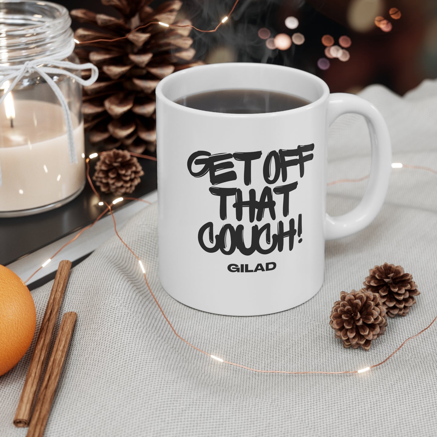 11oz Mug — "Get Off That Couch!" Motivational Coffee Cup