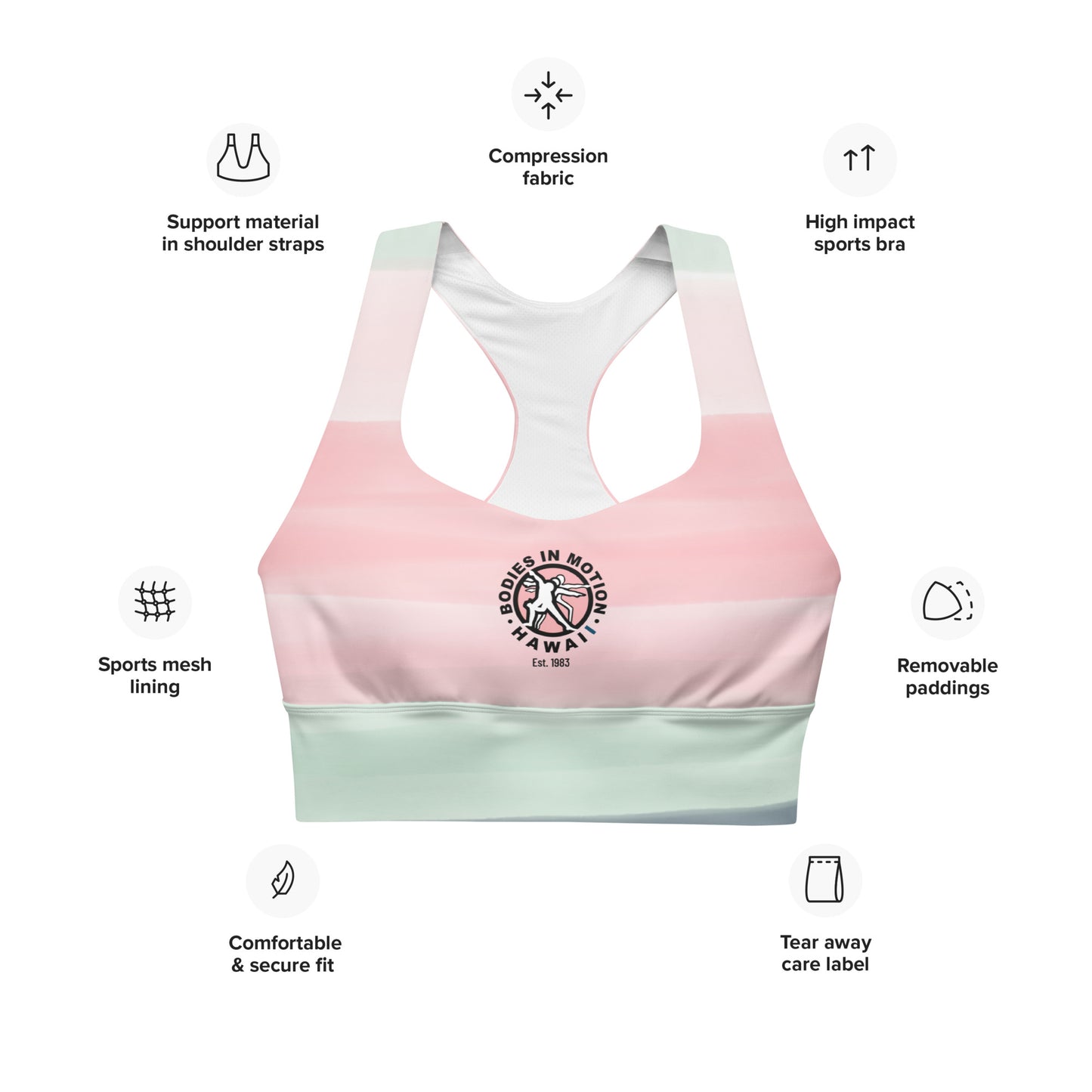 Bodies in Motion Longline Sports Bra | Compression fabric along with double-layered fron