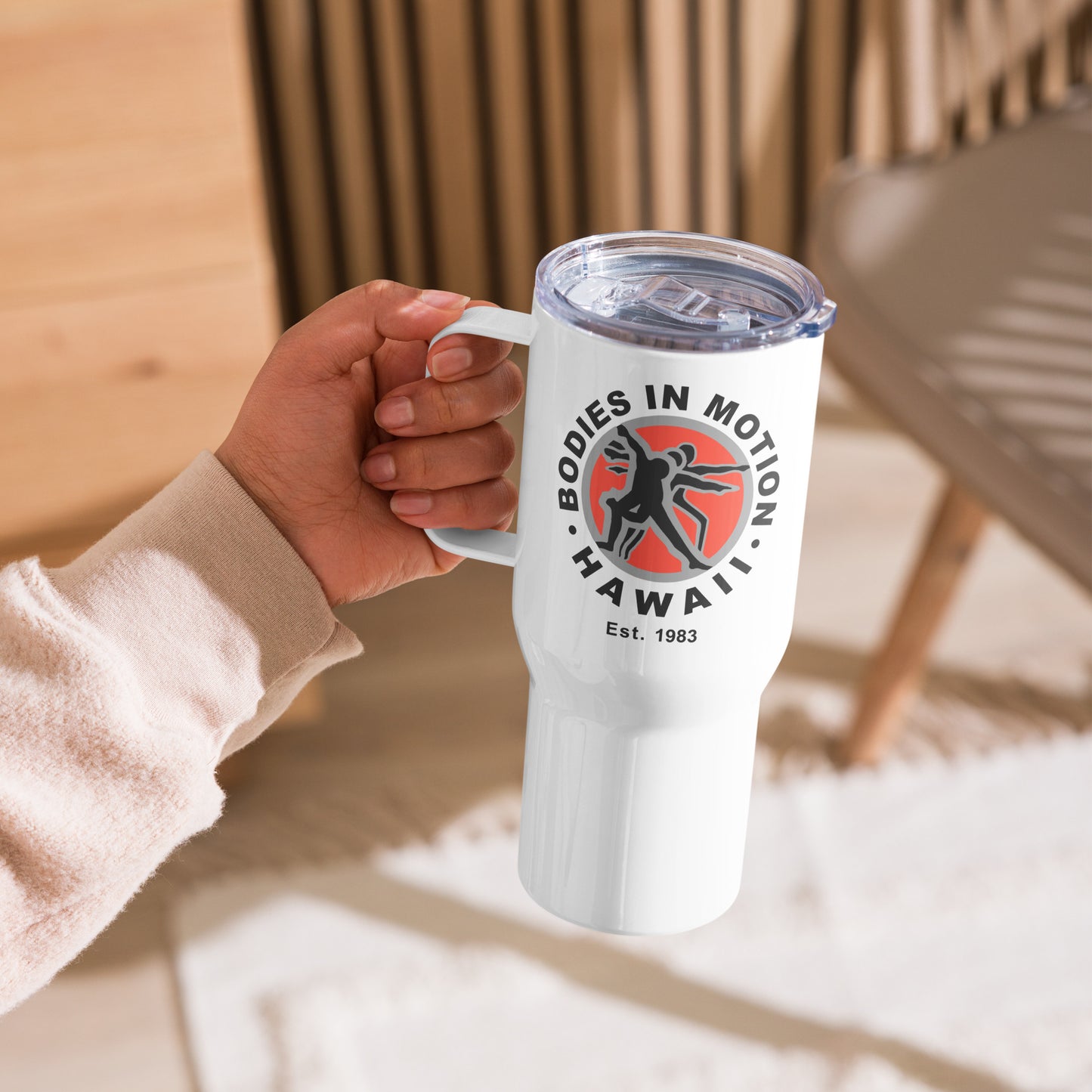 Bodies in Motion Travel mug with a handle