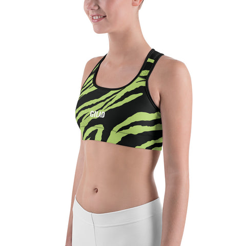 Image of Gilad Sports bra with a green zebra pattern