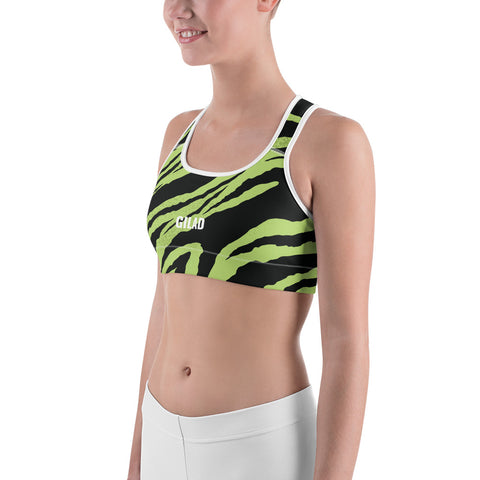 Image of Gilad Sports bra with a green zebra pattern