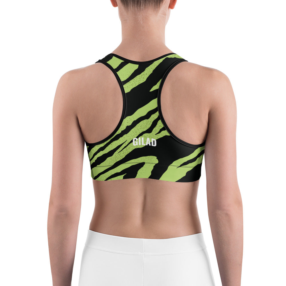 Gilad Sports bra with a green zebra pattern